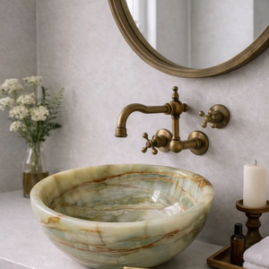 Vasque en Onyx Vert Naturel, Lavabo Moderne Écologique de Luxe pour Salle de Bain, Lavabo Artisanal pour Meuble-Lavabo - Product Image 1