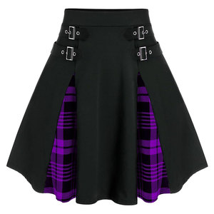 Women's Plus Size Hybrid Tartan Pleated Gothic <b>Mini</b> Skirt High Waisted Short A-Line School Uniform Skirt - Product Image 2
