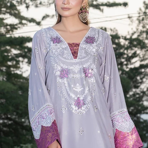 Conjunto de Traje de Lino de 3 Piezas con Bordado Floral para Mujer, con Camisa Transpirable con Estampado Digital y Dupatta - Product Image 3