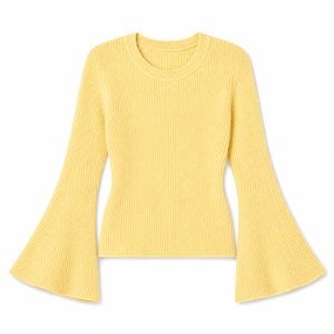 Suéter de Punto Acanalado 100% Algodón para Mujer, Cuello Redondo, Mangas Largas Acampanadas, Corte Ajustado, Informal, Otoño Invierno, OEM ODM 12GG - Product Image 1