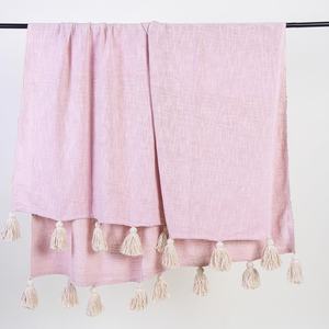 Manta de Algodón Natural Tejida a Mano, Color Rosa Claro, Personalizada, para Cama, Sofá, Viajes, Decoración del Hogar - Product Image 6