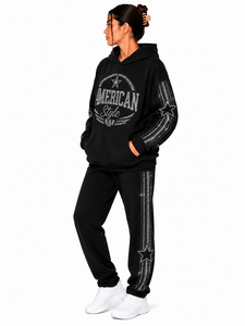 Wholesale Women's Rhinestone 100% Cotton Fleece Pullover Oversized Sweatshirts Tracksuits custom made logo printing <b>embroidery</b> - Product Image 4