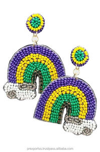 Pendientes de Aro Bohemios Hechos a Mano con Diseño Geométrico de Flor de Lis, Adornados con Cuentas de Colores, Joyería Infantil para Festivales, Fiesta de Mardi Gras - Product Image 6