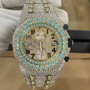Luxury Men's Fully <b>Iced</b> <b>Out</b> Diamond Chronograph <b>Watch</b> 42mm Analog Quartz Movement Folding Clasp <b>Watch</b> For Men On Best Price - Product Image 1