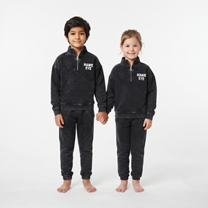 Fabricación al por Mayor de Conjuntos Deportivos de Dos Piezas Unisex de Alta Calidad con Lavado Ácido y Logotipo Personalizado en la Parte Delantera para Niños - Product Image 2