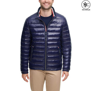 Chaqueta de Plumón Azul Marino para Hombre, Cuello Alto, Cierre de Cremallera, Resistente al Viento, Ropa Exterior Informal de Invierno, Corte Regular - Product Image 1