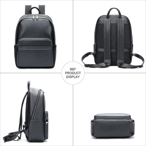 Genuine Leather <b>Laptop</b> <b>Backpack</b> Men Business Style Water Resistant Softback Zipper Closure Shoulder Straps 20-39L Capacity - Product Image 5