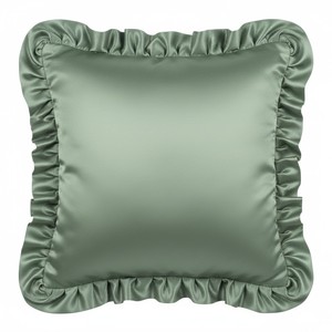 Sage Glossy Satin Cushion Cover with Frill Edge Ruffle Border Decorative <b>Pillowcase</b> for Modern Interiors Home Hotel Restaurant - Product Image 1