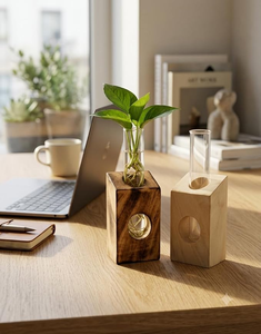 Vase mural rectangulaire en bois Art Déco, bois naturel, écologique, fait main, FAIZA CRAFT FC-9038, pot pour plantes d'intérieur, 4-6 pouces, Uttar - Product Image 6