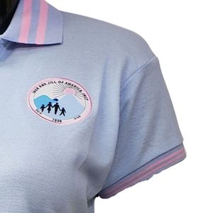 เสื้อโปโลปักลายสีน้ำเงินสำหรับผู้หญิง แขนสั้นลำลอง ชุดยูนิฟอร์มธุรกิจสำหรับทุกวัน เสื้อผ้าสไตล์ชีวิตประจำวันที่สวมใส่สบาย - Product Image 4