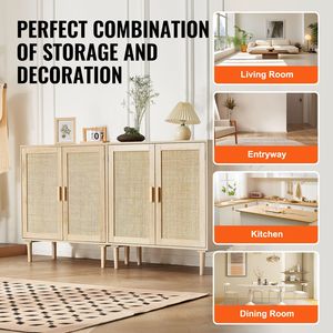 Set of 2 Rattan <b>Storage</b> Cabinets Adjustable <b>Sideboard</b> Buffet with 4 Magnetic Doors and Shelves for Hal <b>Sideboards</b> - Product Image 6