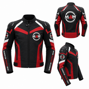 Blouson de moto en PU pour homme MAW, coupe-vent, imperméable, respirant, style motard, blocs de couleur, fermeture éclair - Product Image 4