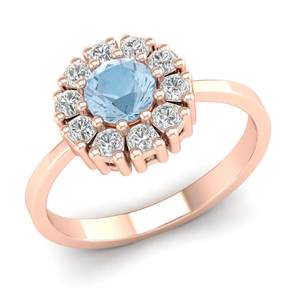 Anillos de compromiso REYES de oro rosa de 14 quilates macizo con gema de aguamarina de corte redondo de 0.5 quilates de alta calidad para mujer - Product Image 2