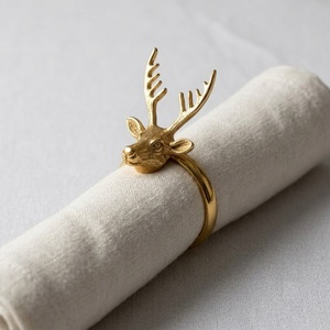 Vintage Brass Reindeer Napkin Ring Wholesale Animal Shape Metal Serviette Buckle for Festive Dinner <b>Table</b> <b>Settings</b> Banquet Decor - Product Image 1