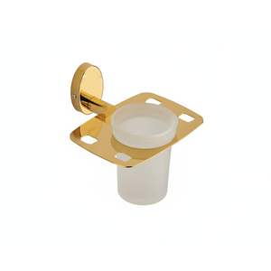 Support mural pour brosse à dents et gobelet, organisateur de salle de bain en acier inoxydable finition or, support en verre pour accessoires - Product Image 3