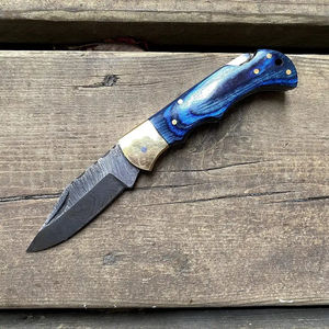 Cuchillo de bolsillo Burraq DIY OEM personalizado hecho a mano de acero de Damasco con mango de madera y funda de cuero, regalo de aniversario, regalo para padrinos de boda - Product Image 6