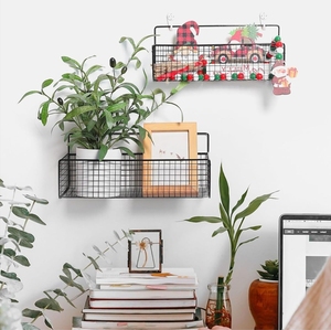 Panier de rangement en fer noir, organisateur mural en métal, panier rectangulaire pour étagère, solutions de rangement murales pour la cuisine et la salle de bain - Product Image 5