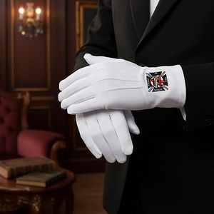 ถุงมือผ้าฝ้ายปักลายอัศวินเทมพลาร์และสัญลักษณ์เมสัน - [สีขาว] ผ้าฝ้าย 100% ปักลายสัญลักษณ์เมสัน - Product Image 2