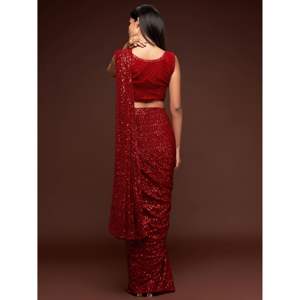 ชุดไปคลับชุดปาร์ตี้ผ้าส่าหรีประดับด้วยเลื่อมสีแดงทับทิม - Product Image 4