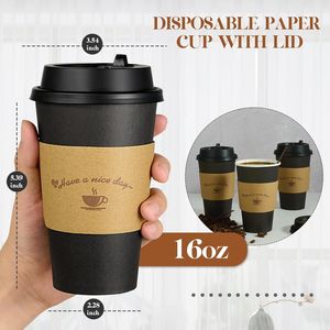 Confezione da 100 Bicchieri da Caffè Neri Monouso da 470 ml con Coperchi e Manicotti, Include Bastoncini per Mescolare, Ideali per Feste ed Eventi - Product Image 2