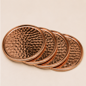Juego de 4 posavasos redondos de cobre puro martillado a mano para tazas de café y Moscow Mule, al por mayor - Product Image 5