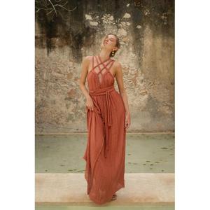 Vestido Maxi Boho con Cuello Cruzado y Pliegues, Sin Mangas, Holgado, de Gasa, Color Liso, Estilo Envolvente con Lazo, para Verano y Celebraciones - Product Image 1