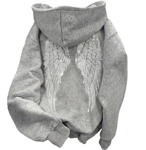 Sweat à capuche de luxe en molleton épais 100 % coton pour femme, avec strass et sequins, coupe oversize personnalisée, style streetwear, collection printemps - Product Image 5