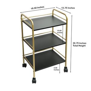 3 Tier Premium Metal Rolling Cart with <b>Wheels</b> | Black & Gold Utility Storage <b>Trolley</b> <b>for</b> Kitchen, Bathroom & Office - Product Image 4