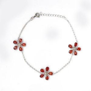 Wholesale Bulk Price Handcrafted 925 Silver Flower <b>Bracelet</b> with Garnet Stones Women's Jewelry for Women Gifts for Her & Wife - Product Image 1