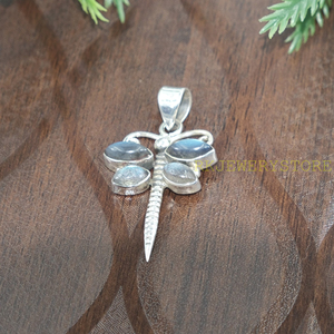 Pendentif Libellule en Labradorite Naturelle, Argent Sterling 925, Fait Main, Bijou Bohème en Forme d'Aile d'Insecte, Cadeau pour Femme, Charme Artisanal - Product Image 3