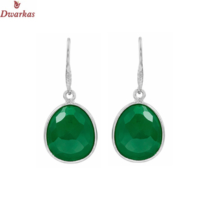 Classic elegant <b>earrings</b> 925 sterling <b>silver</b> natural green onyx gemstone <b>dangle</b> drop bezel set <b>earring</b> for ladies and girl - Product Image 2