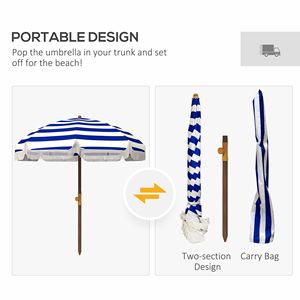 Ombrellone da Spiaggia Portatile 6.2' a Righe Blu con Borsa per il Trasporto, per Giardino e Viaggi, con Volant Ventilati - Product Image 6