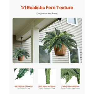 2 pezzi di felci artificiali di Boston 30 rami di plastica per interni esterni decorazioni per interni durevoli piante e vegetazione per interni/esterni - Product Image 3