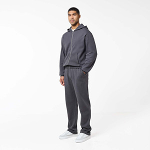 Ensembles de survêtements zippés pour hommes avec capuche et pantalon, en tissu brossé, personnalisables ODM OEM, fabrication en gros par usine de vêtements de sport pour hommes - Product Image 4