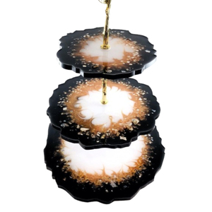 3-Tier Black and Gold Resin Cake <b>Stand</b> Handmade Epoxy Resin <b>Cupcake</b> Display <b>Stand</b> With Scalloped Edges For Weddings Parties - Product Image 4