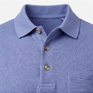 Polo homme bleu à manches courtes en coton Oxford avec poche, coupe décontractée, couleur unie, infroissable, design tissé - Product Image 4
