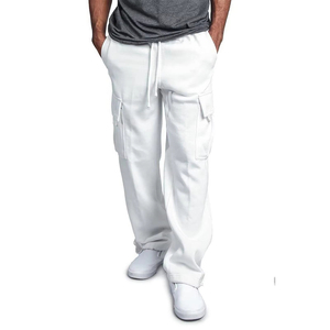 Men's <b>White</b> <b>Cargo</b> Sweatpants Elastic Waist Multiple Pockets Casual Style Breathable Cotton Autumn Wear - Product Image 2