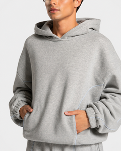 Ensemble de survêtement pour homme en molleton de coton respirant de qualité supérieure, gris clair avec détails contrastants, coupe oversize, 2 pièces - Product Image 3
