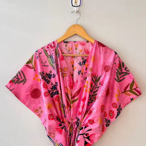 ชุดคาฟตันผ้าฝ้ายลายดอกไม้ทำมือ, ชุดเดรสยาวลายสัตว์, ไซส์พลัส - Product Image 2