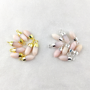 จี้รูปทรงกระสุนทำมือจากโอปอลสีชมพูธรรมชาติ  จี้โอปอลสีชมพูทรงเหลี่ยม  จี้ปลายแหลมเคลือบด้วยไฟฟ้า - Product Image 1