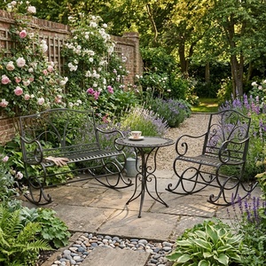 Traditional Heavy Duty Wrought Iron Patio <b>Dining</b> <b>Set</b> Weather Resistant Rocking Outdoor Garden Furniture <b>Table</b> Chairs 3-<b>Seater</b> - Product Image 3