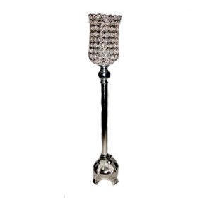 Luxury <b>Silver</b> Crystal Beaded Pillar Candle Holder Elegant Tall Nickel-Plated Metal <b>Candlestick</b> Stand For Wedding Centerpieces - Product Image 1