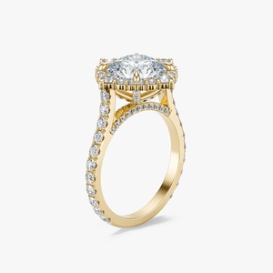 Anillo de compromiso de oro amarillo de 14 quilates para mujer con diamante brillante de 3 quilates creado en laboratorio, halo floral y tallo pavé - Product Image 1