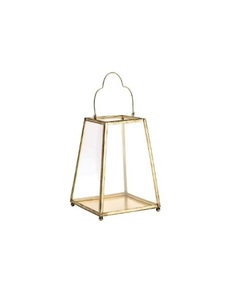Portavelas de Metal Dorado Pulido de Lujo, Farol Decorativo de Vidrio Transparente para Bodas, Fiestas y Eventos - Product Image 1