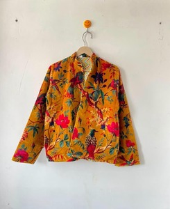 Indian Handmade Cotton Quilted <b>Reversible</b> Knitted Animal Print Three-Quarter Sleeve Pullover Turn-down Collar Jacket & <b>Coat</b> - Product Image 1