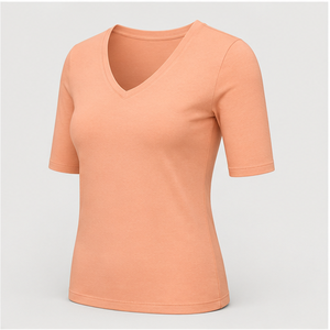 Womens <b>Peach</b> V Neck Elbow Sleeve Slim Fit T <b>Shirt</b> WTS-0189 - Product Image 4
