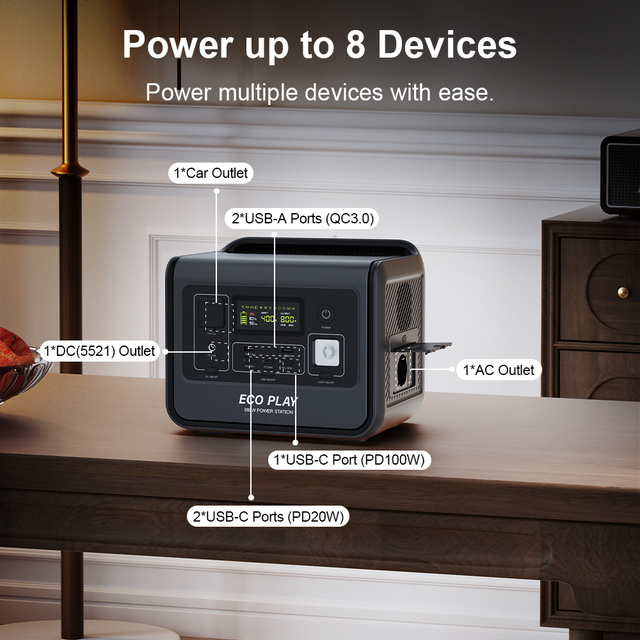 110V Portable Power Station AC 800W Solar Generator 512WH Outdoor Emergency Power Supply DC Battery Camera Drone