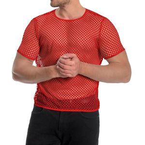 Chemises pour hommes à manches courtes en maille transparente, style filet, col rond, transparentes, mode contemporaine - Product Image 3