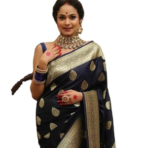 Sari non cousu en faux georgette lourd, magnifique et brodé, idéal pour les séances photo de mariage et les tenues de fête, un incontournable - Product Image 1