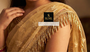 Exquise dentelle tressée dorée Zenith de luxe, écologique, à motif géométrique, à franges de perles zig-zag à passage rapide - Product Image 2